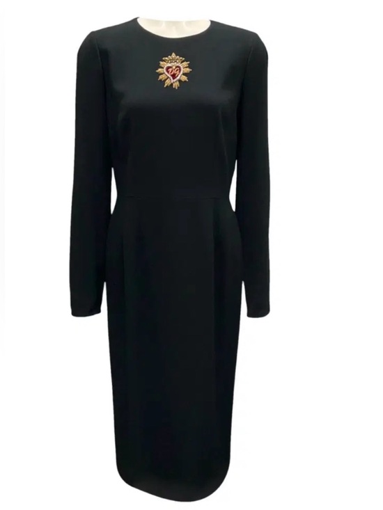 Dolce & Gabbana Dresses & Skirts - Dolce & Gabbana Black Long-Sleeve Midi Dress with Gold and Red Crest